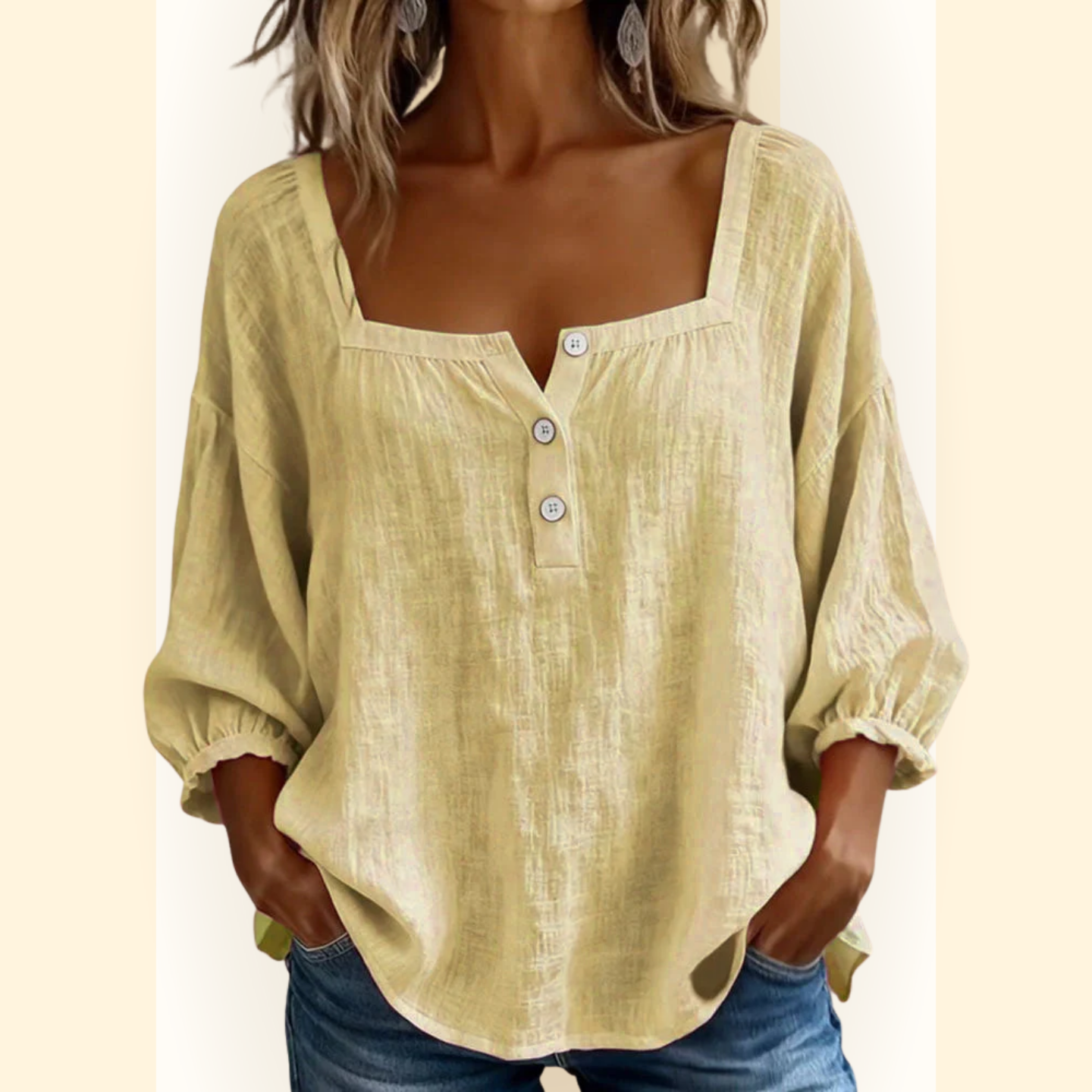 Sabrina | Effen katoenen blouse met lantaarnmouwen