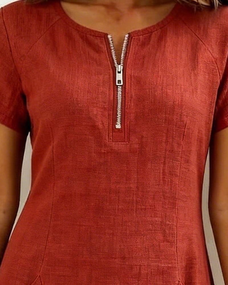 Fabiana | Comfort Jurk met Rits en Zakken