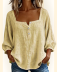 Sabrina | Effen katoenen blouse met lantaarnmouwen