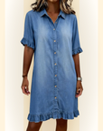 Calista | Comfortabele Denim Jurk met Flatterende Rimpeling