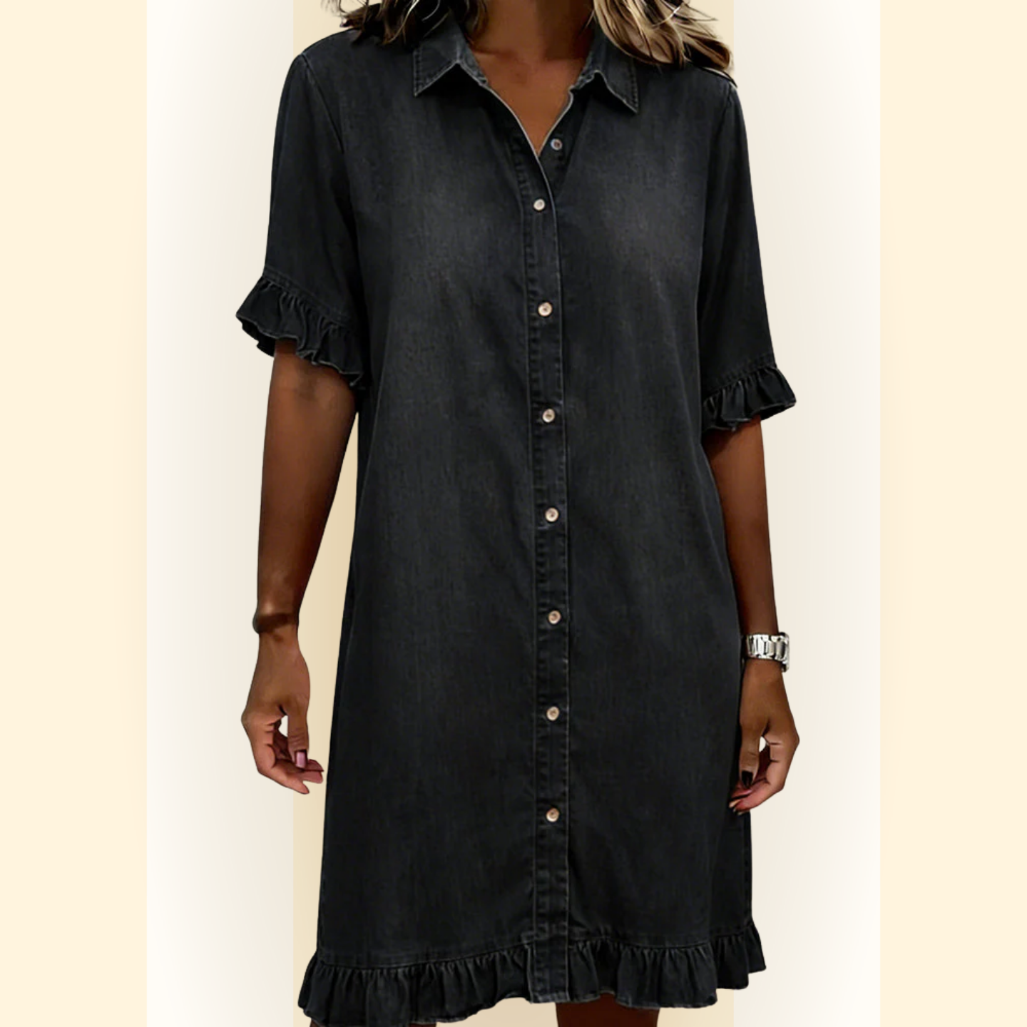 Calista | Comfortabele Denim Jurk met Flatterende Rimpeling