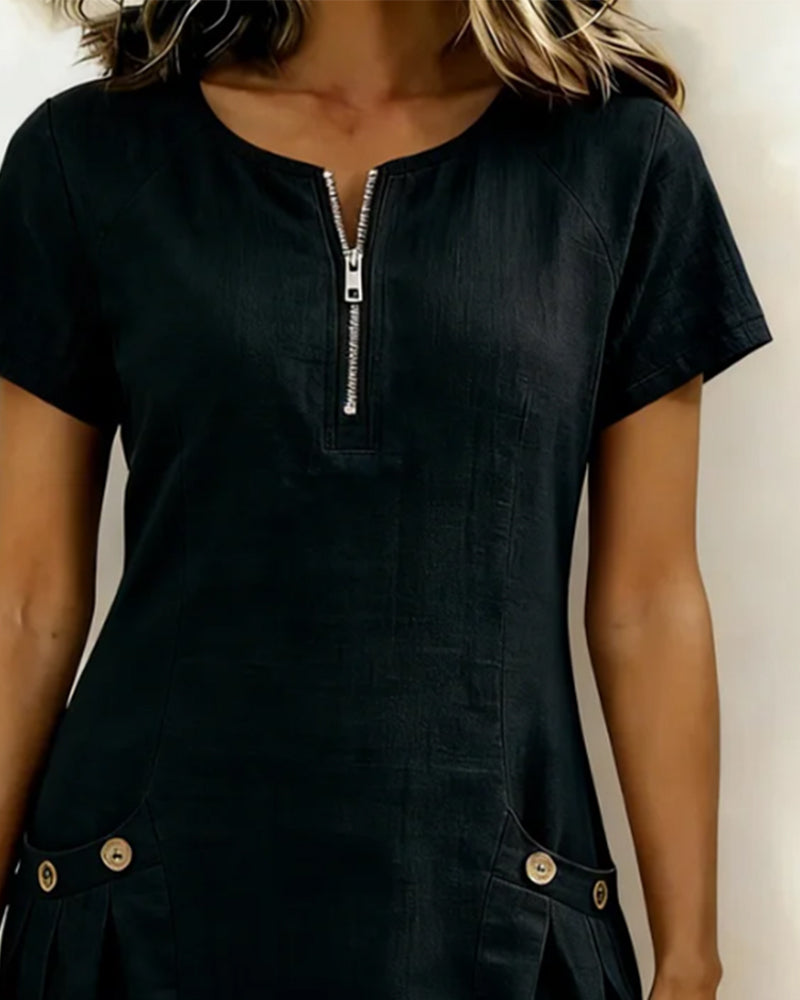 Fabiana | Comfort Jurk met Rits en Zakken