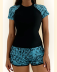 Elyra | Bloemenprint Tankini met korte mouwen en shorts