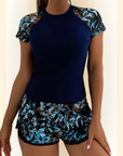 Elyra | Bloemenprint Tankini met korte mouwen en shorts