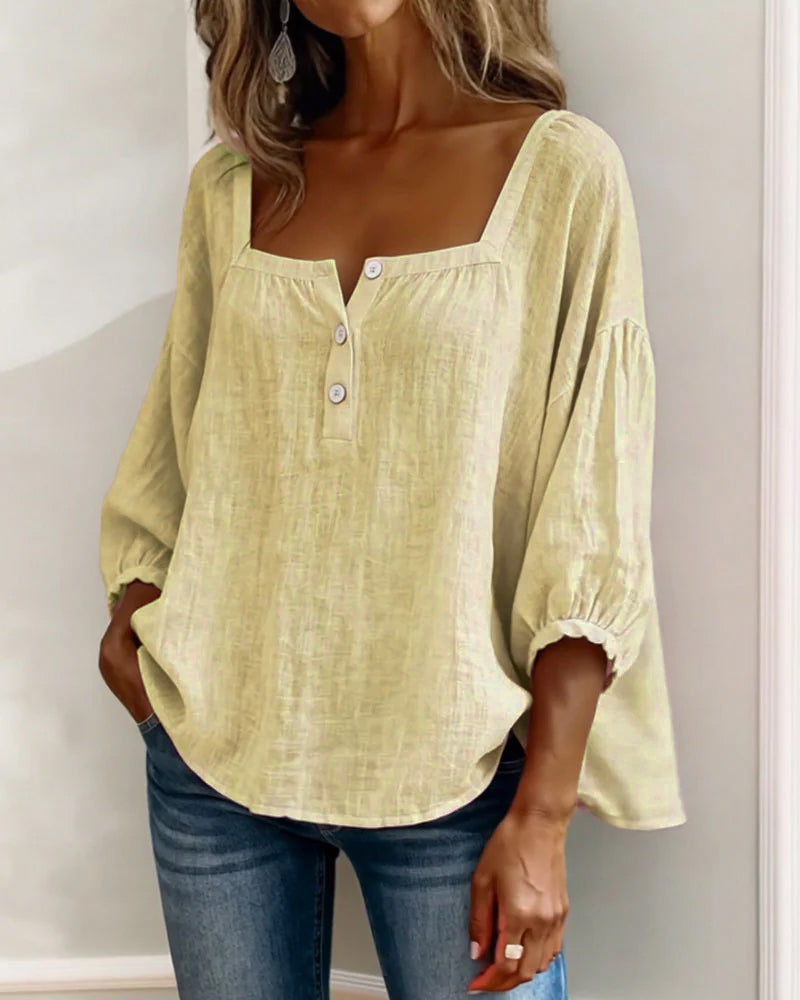 Sabrina | Effen katoenen blouse met lantaarnmouwen