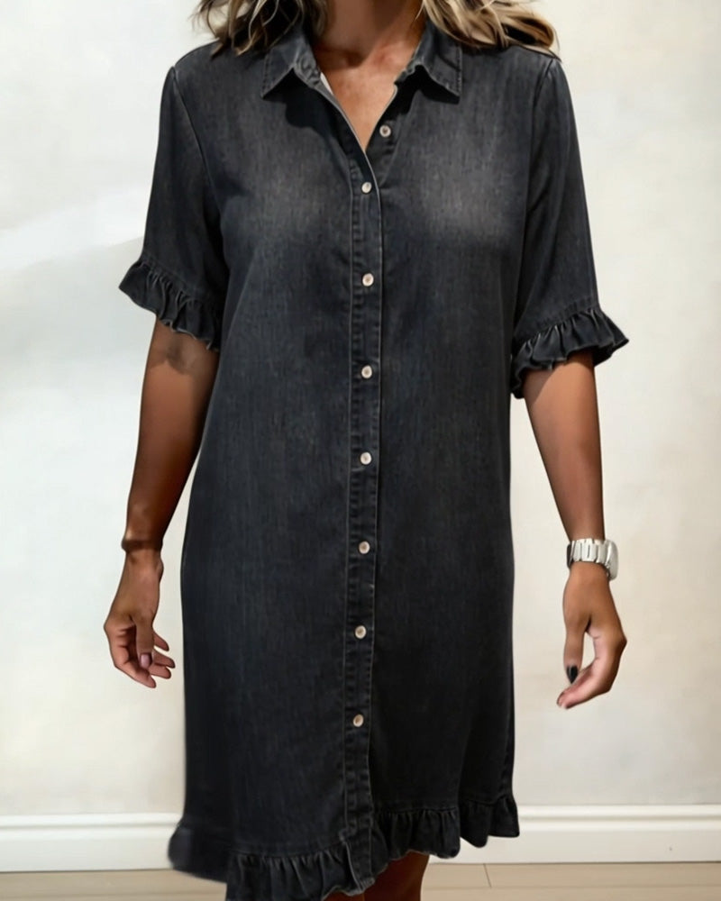Calista | Comfortabele Denim Jurk met Flatterende Rimpeling
