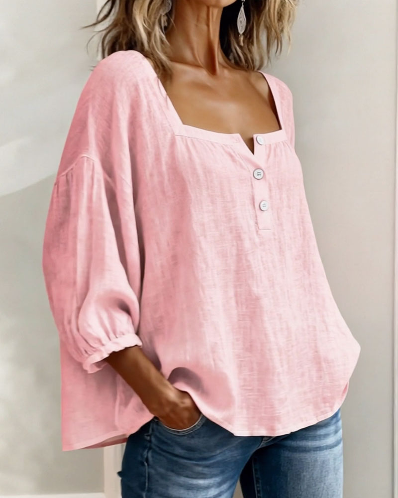Sabrina | Effen katoenen blouse met lantaarnmouwen