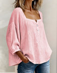 Sabrina | Effen katoenen blouse met lantaarnmouwen