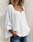 Sabrina | Effen katoenen blouse met lantaarnmouwen