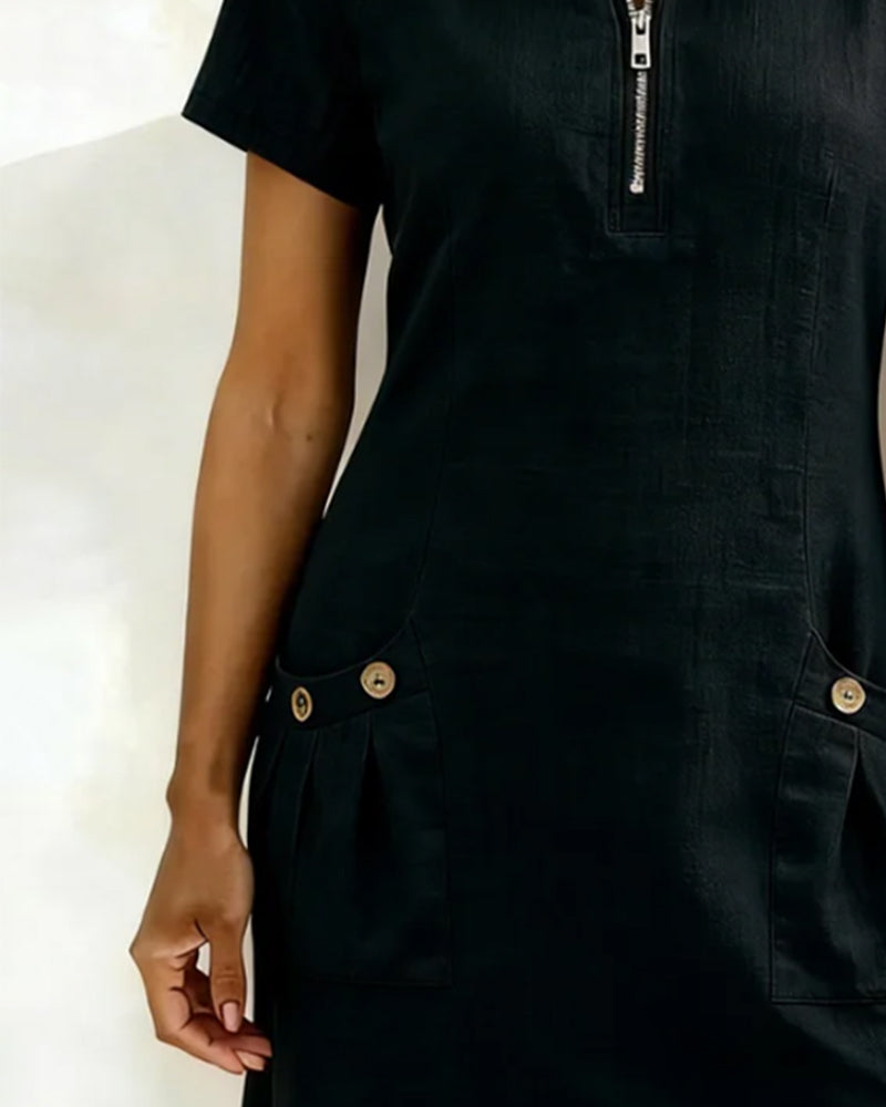 Fabiana | Comfort Jurk met Rits en Zakken