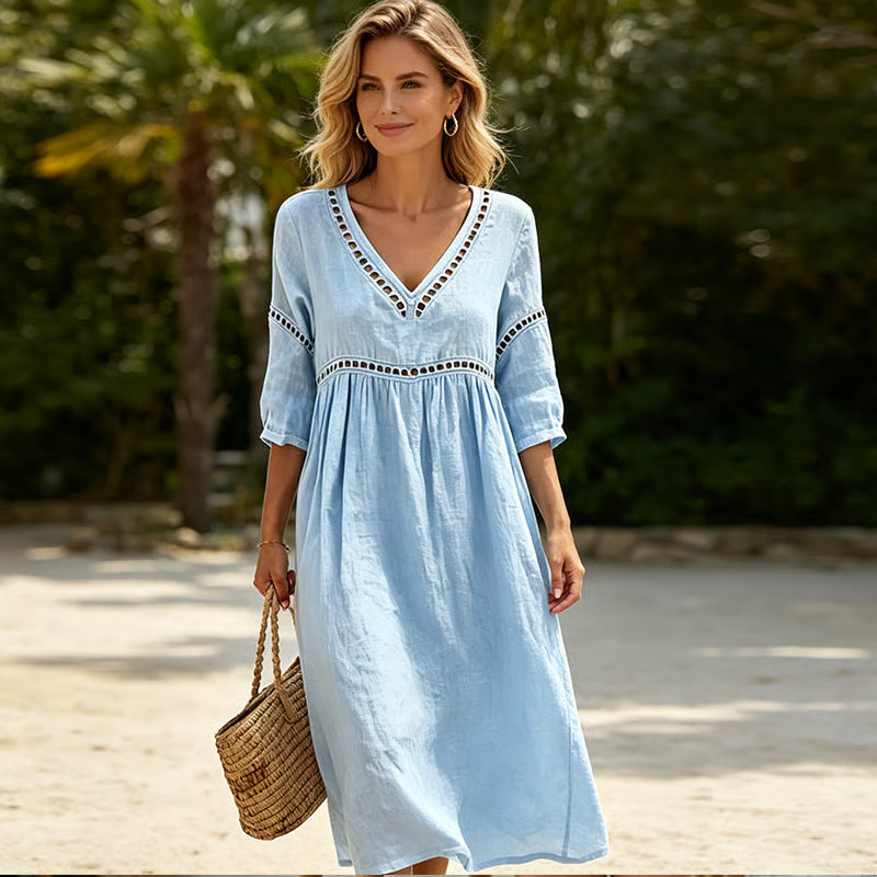 Zarina | Midi jurk met V-hals en 3/4 mouwen