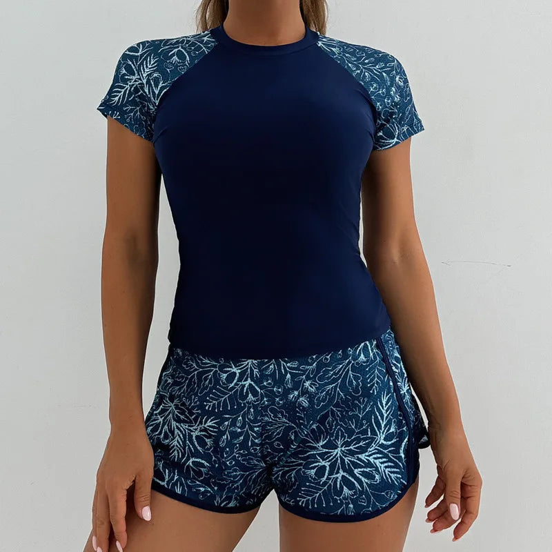 Elyra | Bloemenprint Tankini met korte mouwen en shorts
