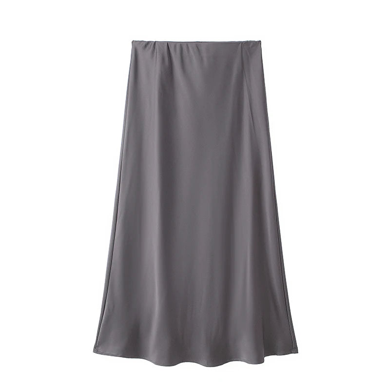 Zyvra | Luxe Zomer Midi Rok van Satijn met Hoge Taille