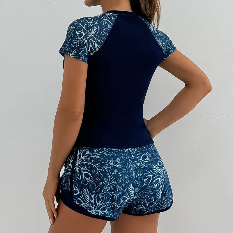 Elyra | Bloemenprint Tankini met korte mouwen en shorts