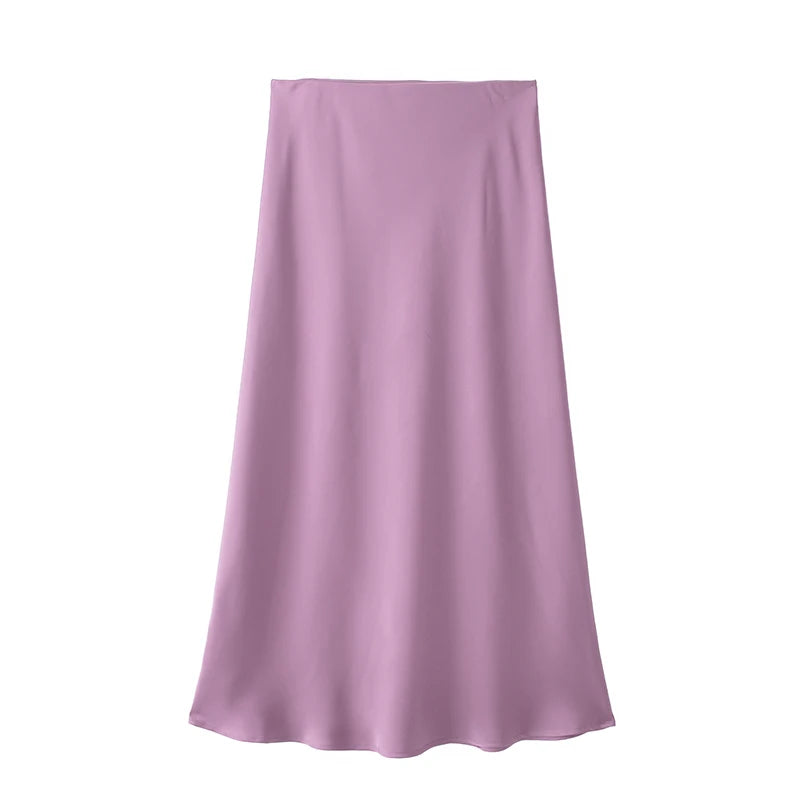 Zyvra | Luxe Zomer Midi Rok van Satijn met Hoge Taille