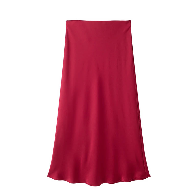 Zyvra | Luxe Zomer Midi Rok van Satijn met Hoge Taille