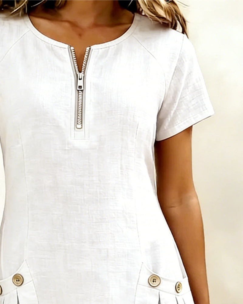 Fabiana | Comfort Jurk met Rits en Zakken