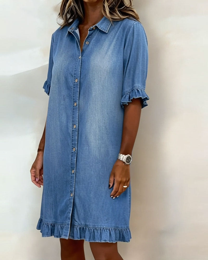 Calista | Comfortabele Denim Jurk met Flatterende Rimpeling