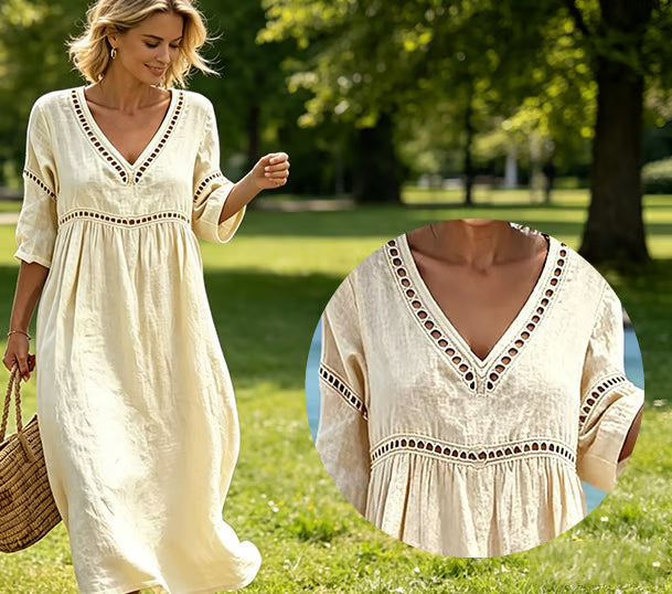 Zarina | Midi jurk met V-hals en 3/4 mouwen