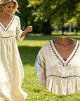 Zarina | Midi jurk met V-hals en 3/4 mouwen