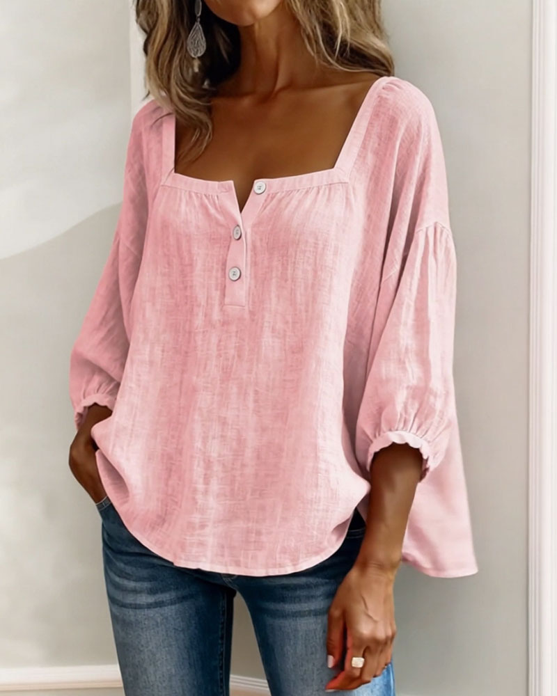 Sabrina | Effen katoenen blouse met lantaarnmouwen